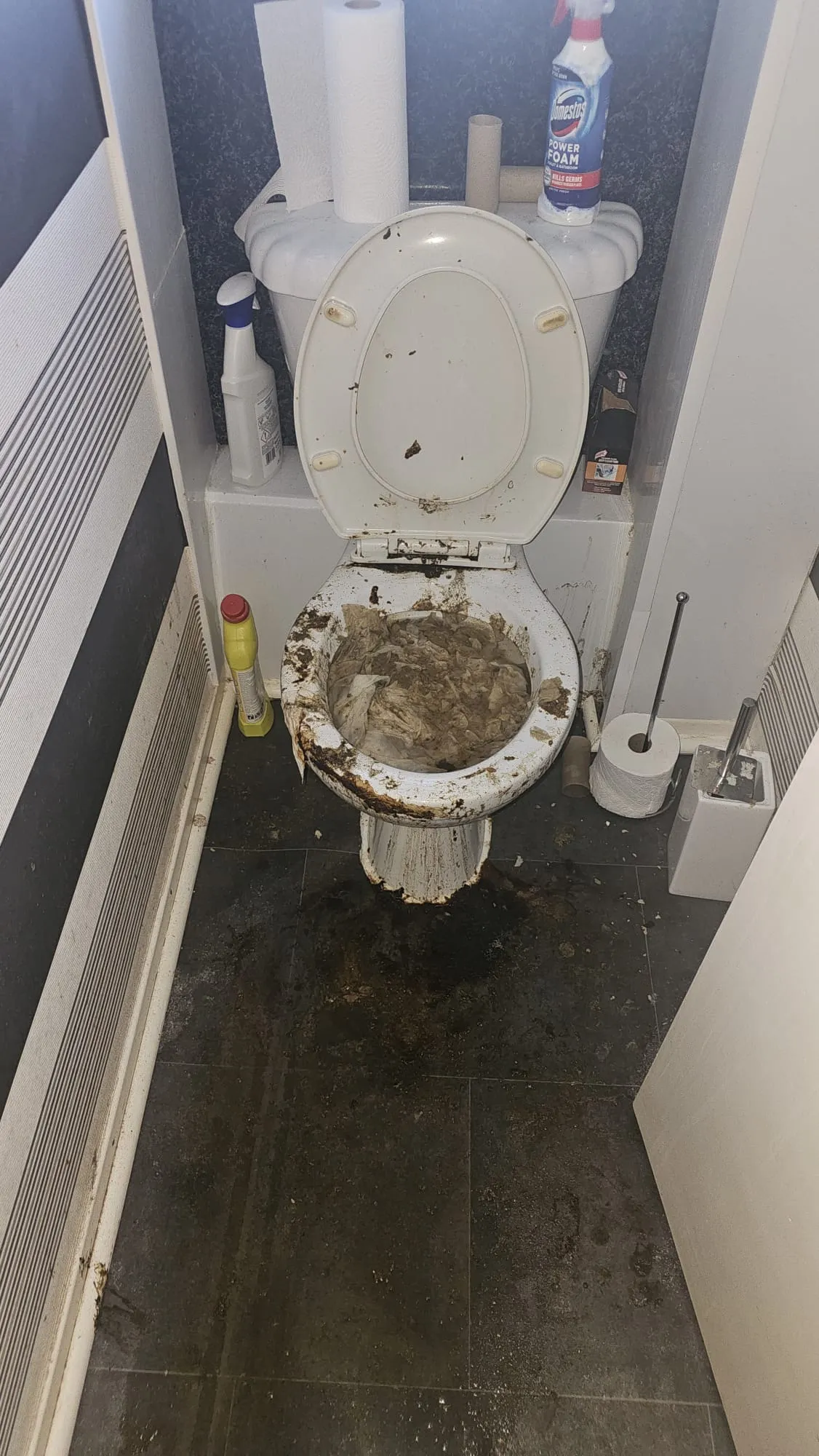 Blocked toilet requiring emergency drainage