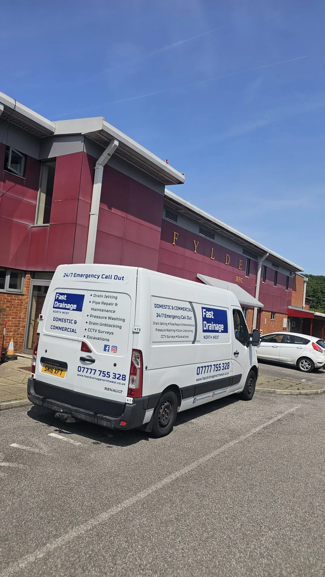 NorthFlow Drainage branded service van parked at a commercial site